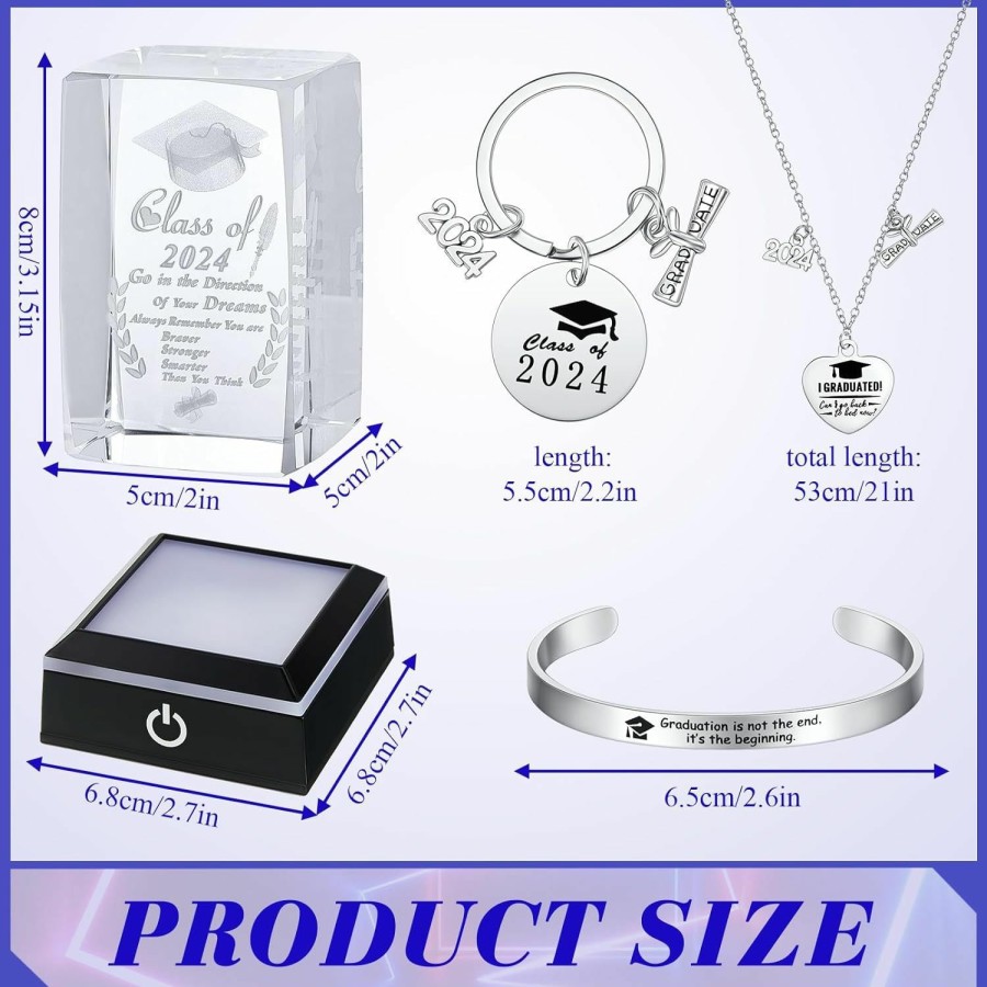 Yexiya Yexiya Set Of 4 Graduation Gifts 3D Layser Engraved Class Of 2024 With Base Graduation Bracelets Necklace Key Chain For Him Her Graduate Inspirational Gifts For College High School Phd Masters Degree Jewelry Sets