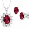 Gem Stone King Gem Stone King 925 Sterling Silver Gemstone Birthstone Pendant And Earrings Jewelry Set For Women | Oval 8X6Mm And 6X4Mm | With 18 Inch Silver Chain Jewelry Sets