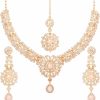 Touchstone Touchstone Indian Bollywood Floral Studded Rhinestones Bridal Designer Jewelry Necklace Set For Women In Silver Or White Tone Jewelry Sets