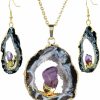 SUNYIK Sunyik Irregualr Shape Natural Agate Quartz Geode Druzy Pendant Necklace & Crystal Dangle Earrings Jewelry Set Jewelry Sets