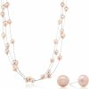 Gem Stone King Gem Stone King 3-Row 7-8Mm Pink Cultured Freshwater Pearl 18 Inch Necklace And Earrings Jewelry Set For Women Jewelry Sets