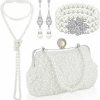 Maitys Maitys 4 Pcs 1920S Jewelry Set Beaded Pearl Clutch Bag With Chain Dangle Faux Pearl Drop Earrings Multi Strands Bracelet And Long Necklace For Women Girls Halloween Wedding Evening Jewelry Sets