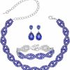 Miraculous Garden Miraculous Garden 2/4Pcs Silver/Gold Plating Wedding Bridal Crystal Teardrop Statement Necklace Tiara Crown Link Bracelet Dangle Earringsjewelry Set For Women Girls Jewelry Sets