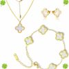 NCCEN Nccen Lucky Clover Sets 18K Gold Plated(White) Lucky Clover Bracelet,Lucky Clover Earrings,Lucky Clover Necklace,Cute Jewelry Gifts For Women Teen Girls Jewelry Sets