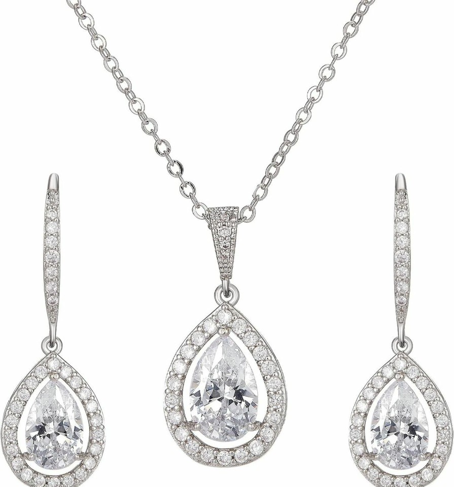 SWEETV Sweetv Crystal Teardrop Wedding Jewelry Sets For Brides Birdesmaids, Rhinestone Cubic Zirconia Bridal Backdrop Necklace And Earrings Jewelry Sets For Women, Prom Costume Jewelry Jewelry Sets