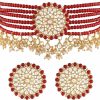 I Jewels I Jewels 18K Gold Plated Indian Bollywood Kundan Pearl Beads Designer Choker With Earrings For Women/Girls (K7097) Jewelry Sets