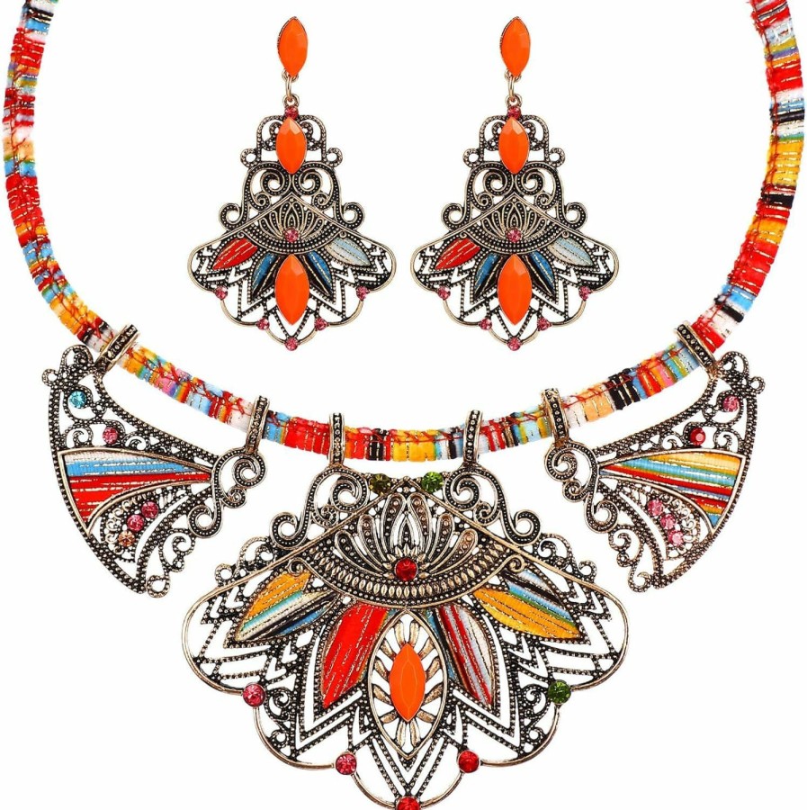 LUOEM Luoem Fashion African Jewelry For Women Handmade Bib Necklace Earrings Multicolor Boho Vintage Statement Jewelry For Women Jewelry Jewelry Sets