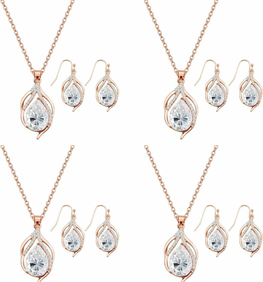 ZHUWE Zhuwe Bridesmaid Jewelry Set For Women Girls, 1-4-6-8 Sets Teardrop Necklace Earring Set For Wedding Party Gift Jewelry Sets