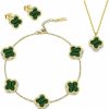 LaBling Labling Clover Necklace Pendant Earring Bracelet Set | Clover Necklaces For Women With Pendant Earring Bracelet Make A Jewelry Set | Green Jewelry Sets