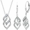 MAX + STONE Max + Stone Diamond Eternity Pendant Necklace And Dangle Earrings For Women Jewelry Set In Sterling Silver | 0.17 Carat Real Diamond Necklace & Earring Set | Diamond Earrings With Diamond Pendant Jewelry Sets