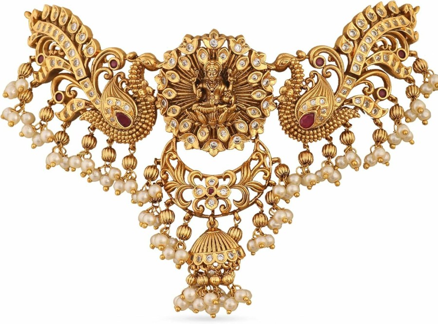 TARINIKA Tarinika Antique Gold Anusri Choker With Temple Design - Jewelry Set For Women Perfect For Ethnic Occasions | Indian Jewelry Sets For Women | 1 Year Warranty* Jewelry Sets