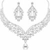 Hapibuy Hapibuy Crystal Wedding Jewelry Set Bridal Rhinestone Necklace And Earring Set For Brides Wedding Party Costume Accessories Gifts For Women Black And Silver Jewelry Sets