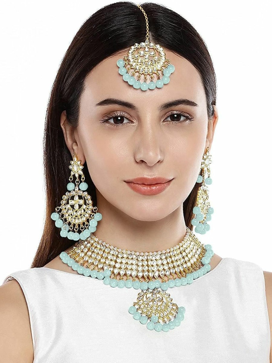 I Jewels I Jewels Indian Bollywood Gold Plated Kundan & Pearl Choker Necklace Jewelry Set For Women (K7058) Jewelry Sets