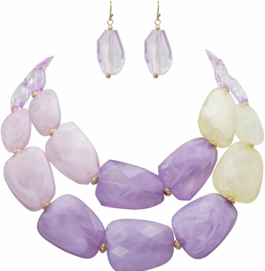 Rosemarie Collections Rosemarie Collections Women'S Chic Ombre Polished Resin Statement Necklace Earring Set, 16\"+3\" Extender Jewelry Sets