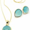 BStones Bstones Brazilian Stones Blue Agate Natural Stone Set, Stud Earrings E Pendant, 18K Gold Plated, Lace Blue, Sky Blue Natural Stone. Blue, Sky Blue, Gemstone Skyblue Agate Gold Plated, Blue Agate Jewelry Sets