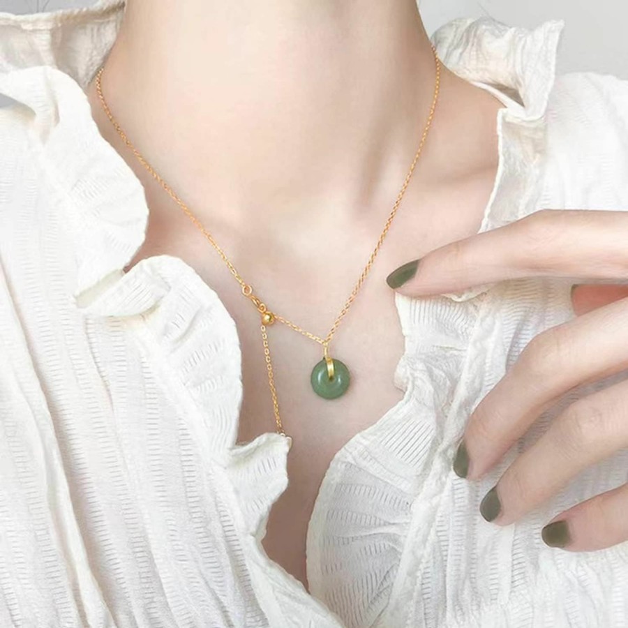 GACEMIU Gacemiu Jade Necklace 14K Gold Plated Jade Pendant Necklaces For Women Green Jade Necklace Jewelry Gift For Women Girls Jewelry Sets