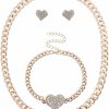 LUX ACCESSORIES Lux Accessories Bling Heart Chain Earring Bracelet Necklace Jewelry Gift Set 3Pc Jewelry Sets