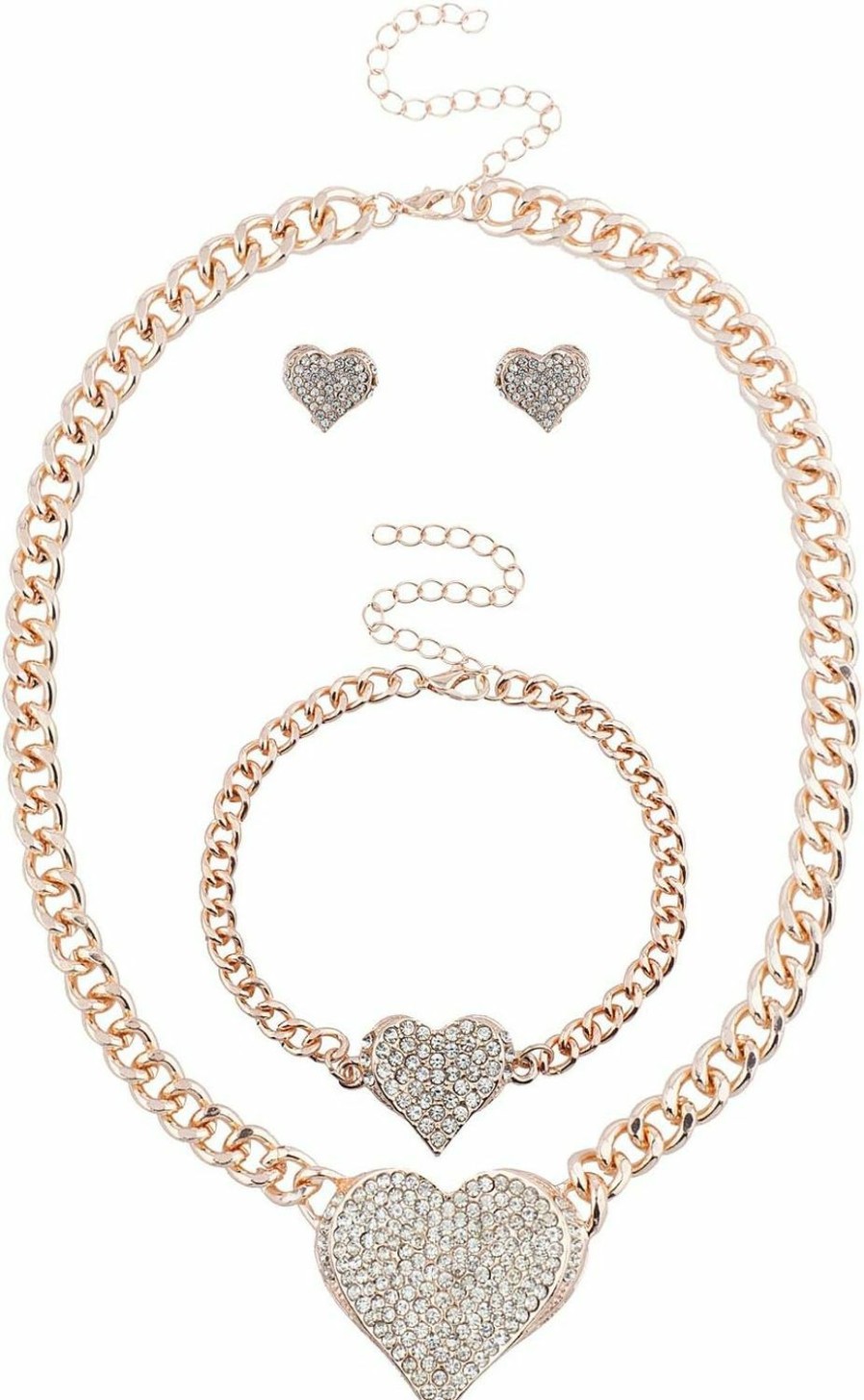 LUX ACCESSORIES Lux Accessories Bling Heart Chain Earring Bracelet Necklace Jewelry Gift Set 3Pc Jewelry Sets