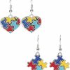 JGFinds Jgfinds Autism Awareness Earrings, 2 Sets, Enamel Puzzle Piece And Heart In Silver Tone Jewelry Sets