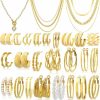 CONGYING Congying 39 Pairs Gold Hoop Earrings Set 7Pcs Gold Chain Necklace For Women Girls Chunky Chain Twisted Hoop Earrings Pack Dangle Earrings Choker Jewelry For Birthday Party Christmas Gift Jewelry Sets