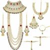 Aheli Aheli Ethnic Indian Traditional Bollywood Fashion Kundan Heavy Bridal Jewelry Set With Choker Earrings Maang Tikka Hathphool For Women Red Green Jewelry Sets