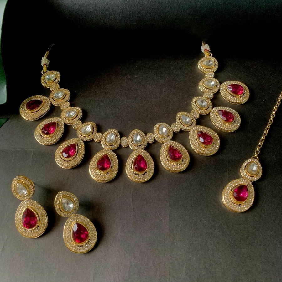 I Jewels I Jewels Indian Wedding Bollywood Gold Plated Traditional Kundan & Stone Choker Necklace Jewellery With Earrings Set For Women/Girls Jewelry Sets