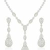 JanKuo Jewelry Jankuo Jewelry Rhodium Plated Bridal Long Dangle Teardrop Cz Necklace Earrings Jewelry Set, 17\" Jewelry Sets