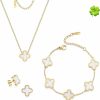 TICVRSS Ticvrss Lucky Clover Sets,18K Gold Plated Four Leaf Bracelet,Clover Necklace Pendant,Clover Earrings For Women White Flower Bracelets Set Jewelry Gifts For Women Girls Jewelry Sets