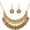 LARVOVUE Larvovue Gold Boho Coins Necklace Earrings Set Chunky Coin Tassel Ethnic Gypsy Statement Jewelry Set Jewelry Sets