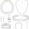 Yaomiao Yaomiao 8 Pcs Pearl Jewelry Set 1920S Costume Accessories For Women Long Pearl Necklace Hoop Earrings Bracelet New Year Gift Jewelry Sets