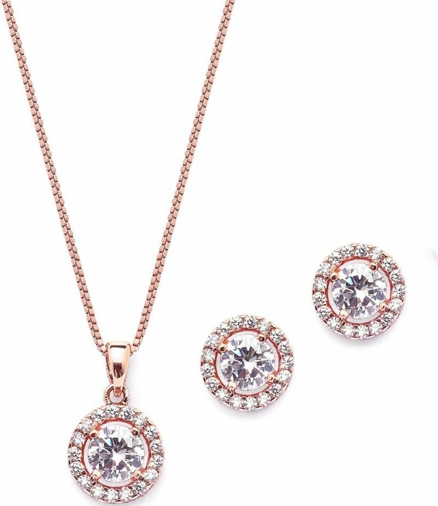 Mariell Mariell Bridal Wedding Necklace Set, Cubic Zirconia Pendant Necklace And Earrings Set, Rose Gold Jewelry Jewelry Sets