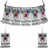 Jwellmart Jwellmart Indian Oxidized Silver Afghani Style Multicolor Enamel Choker Statement Necklace Earrings Set For Women And Girls (Blue) Jewelry Sets