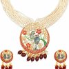 Bodha Bodha Traditional Indian Gold Plated Green Meenakari, Cz & Multilayer Pearls Adjustable Dori Long Pendant Necklace With Matching Earrings Jewellery/Jewelry Set For Women (Sjn_169_Pp) Jewelry Sets