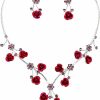 Maru Faceted Metal Rose & Crystal Rhinestone Necklace & Earring Set For Bridal, Prom Jewelry Sets