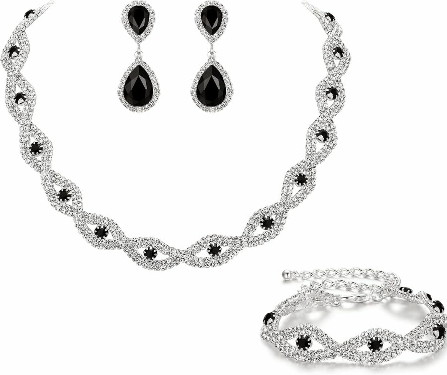 BriLove Brilove Wedding Jewelry Sets For Brides Rhinestone Crystal Infinity Teardrop Marquise Choker Necklace Dangle Earrings For Women Jewelry Sets