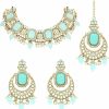 I Jewels I Jewels 18K Gold Plated Indain Wedding Bollywood Pearl Kundan & Stone Studded Jewellery Necklace Set With Maang Tikka For Women (K7238-1) Jewelry Sets