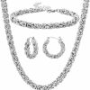 ORAZIO Orazio Stainless Steel Byzantine Chain Necklace Bracelet Earrings For Women Jewelry Set Jewelry Sets