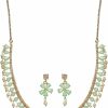 Priyaasi Priyaasi Mint Green Stone-Studded American Diamond Jewellery Set For Women | Floral Leaf Design | Pearl Drop | Gold-Plated | Indian Jewelry Set - For Wedding, Festivals, & Party Jewelry Sets