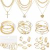 VKME Vkme 45 Pcs Gold Jewelry Set For Women Girls Dainty Dangle Earrings,Elegant Knuckle Rings,Adjustable Bracelets And Necklaces,Perfect Fashion Anniversary Birthday Party Gift,Trendy Jewelry Pack Jewelry Sets