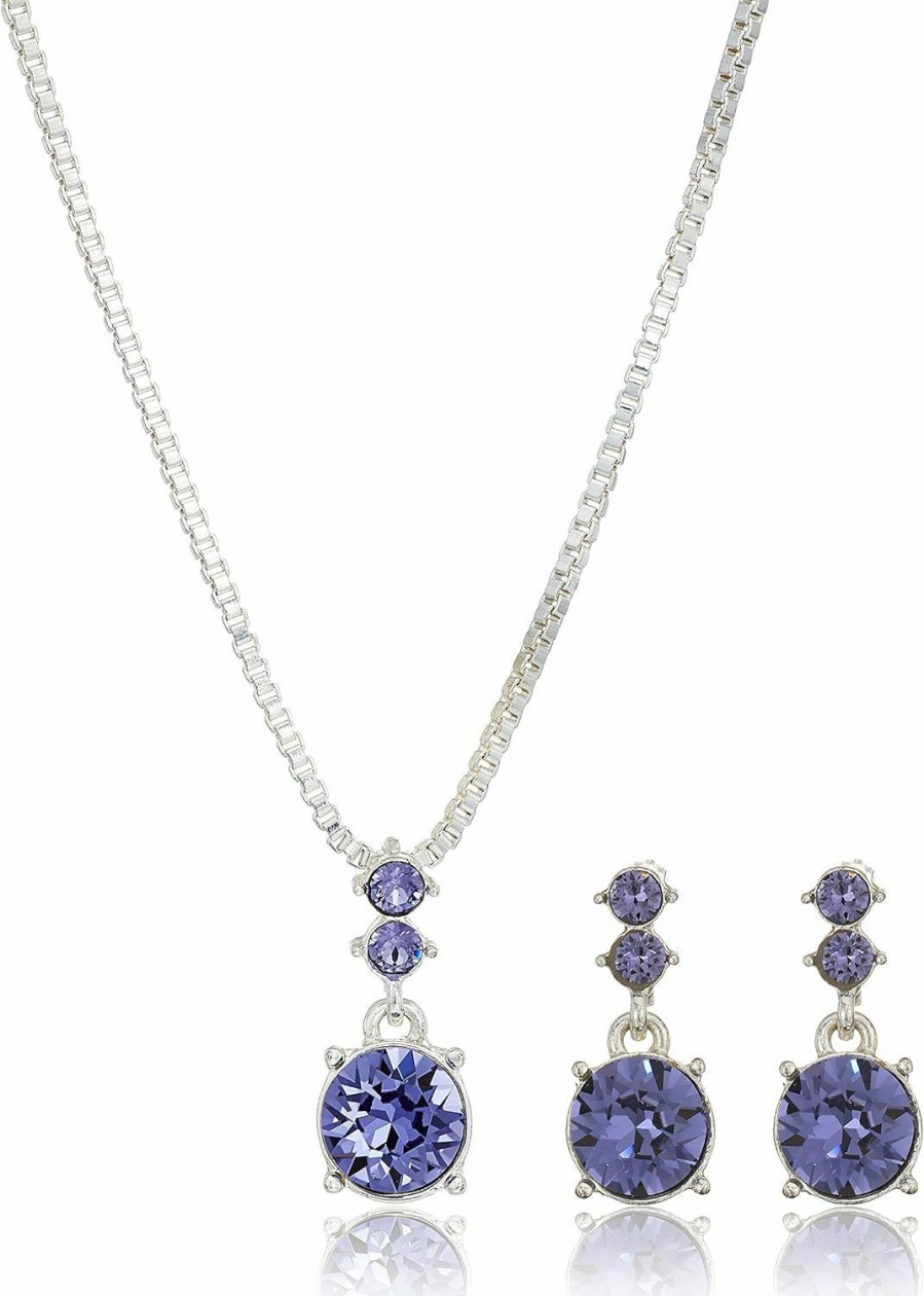 Nine West Nine West Silver-Tone And Purple Necklace And Earrings Set Jewelry Sets