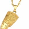 kelistom Kelistom 18K Gold/Silver Plated Egyptian Queen Nefertiti Pendant Necklace For Women Men With Singapore Chain African Hiphop Jewellry Jewelry Sets