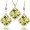 Qinpan Qinpan 14Mm Crystal Pendant Dangle Necklace Earrings Sets For Women Glod Plated Costume Jewelry Jewelry Sets