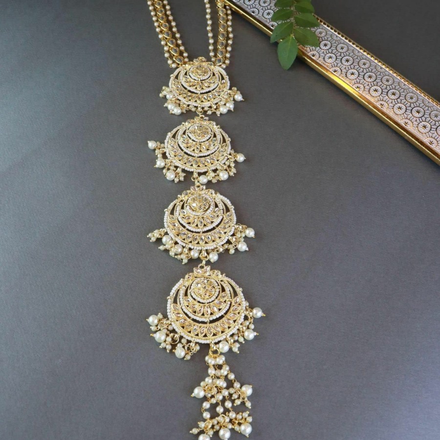 I Jewels I Jewels Gold-Plated Metal Indian Wedding Bollywood Floral Kundan Pearl Studded Beaded Head Chain/Paranda (T2089-98) Jewelry Sets