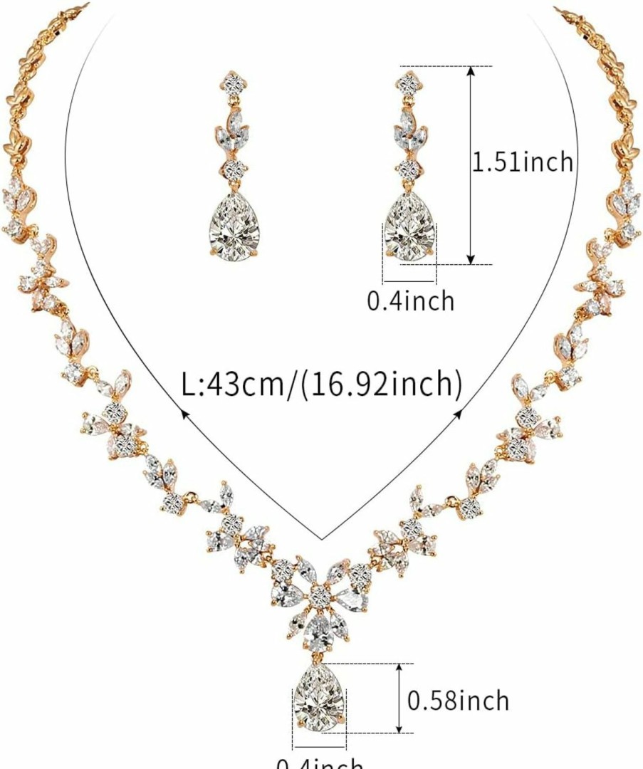 WeimanJewelry Weimanjewelry Women Cubic Zirconia Marquise Teardrop Bridal Necklace And Dangling Earring Jewelry Set For Wedding Jewelry Sets