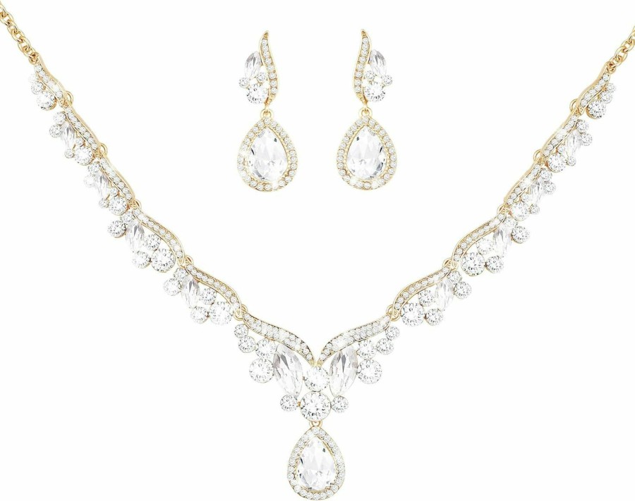 uqvn Uqvn Gold Silver Necklace Earrings Jewelry Gifts Set For Bride Mom Wife Grandmother Women On Wedding Birthday Party, Crystal Diamond Jewelry Set Gift Jewelry Sets