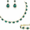 Crysdue Crysdue Wedding Jewelry Set For Women Brides Oval Rhinestone Crystal Collar Necklace Link Bracelet Teardrop Pierced Dangle Earrings Set For Prom Party Jewelry Sets