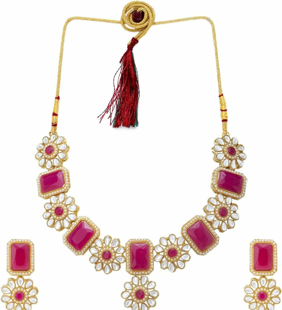 Aheli Aheli Gold Plated Kundan Jewelry Necklace With Earring Set For Women Jewelry Sets