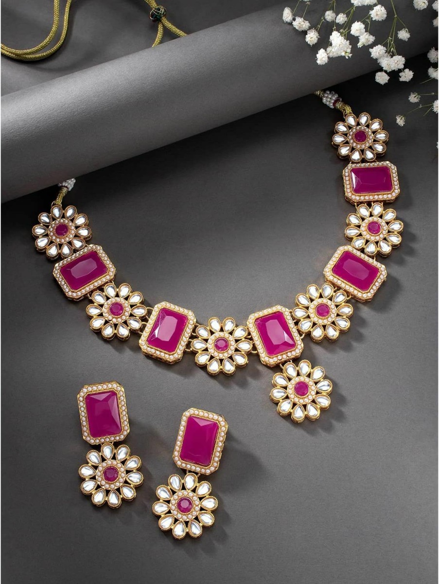 Aheli Aheli Gold Plated Kundan Jewelry Necklace With Earring Set For Women Jewelry Sets