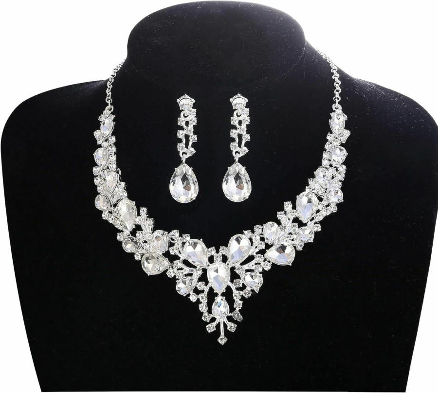 LOYALLOOK Loyallook Crystal Bridal Jewelry Set For Women Rhinestone Necklace Earrings Bracelet Wedding Bridesmaid Gifts Fit With Wedding Dress Jewelry Sets