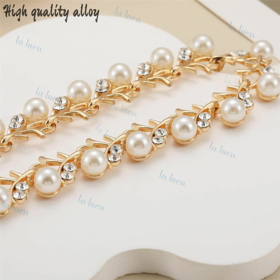 la luen La Luen Pearl Bride Wedding Jewelry Set Faux Pearls Crystal Rhinestone Necklace Earrings Bracelet Sets For Women Bridesmaid Wedding Parties Dates Everyday Wear (3 Pcs) Jewelry Sets